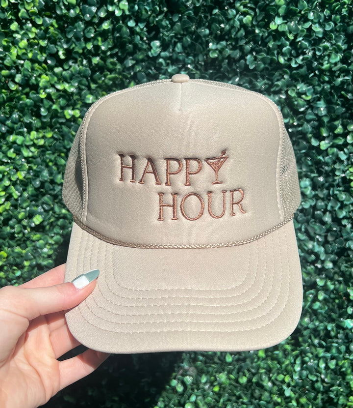 Happy Hour Embroidered Trucker Hat - Steele Hat Co