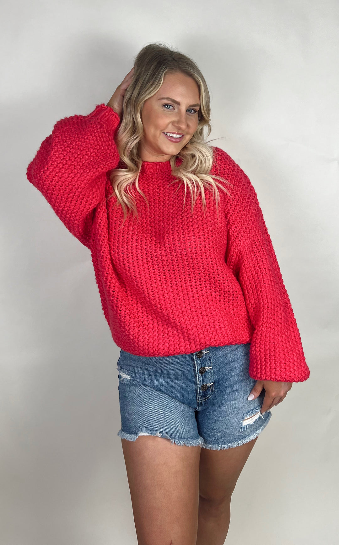 Everly Chunky Knit Sweater in Hot Pink