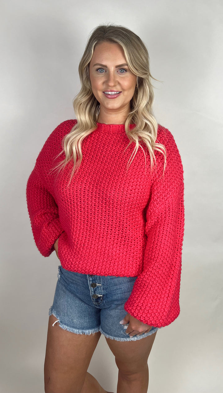 Everly Chunky Knit Sweater in Hot Pink