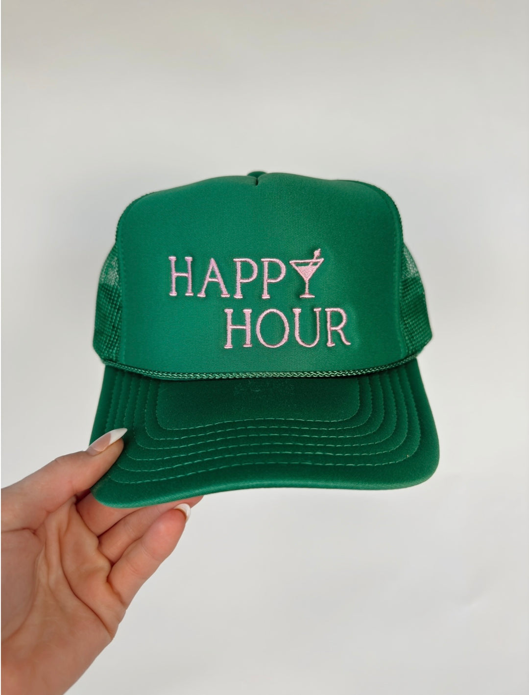 Happy Hour Embroidered Trucker Hat - Green