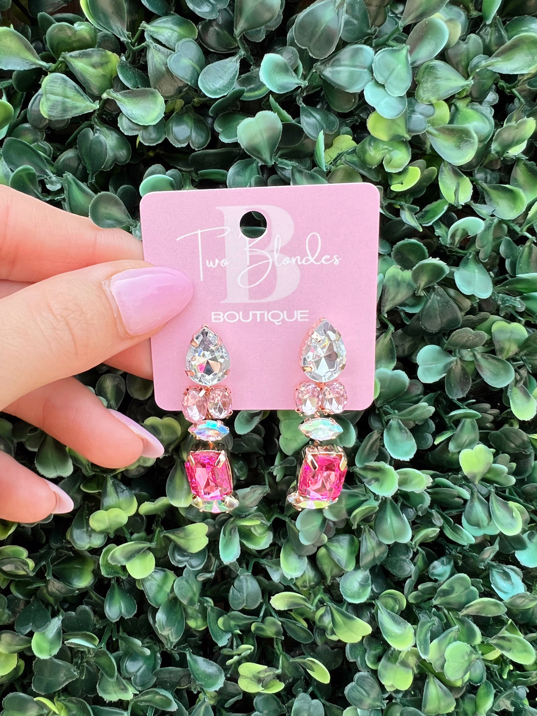 Pink Rhinestone Crystal Drop Earrings